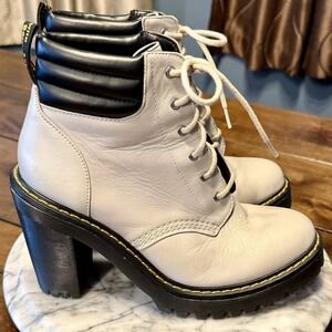 NEW! Dr. Martens Persephone Leather Heel Boot Light Gray Women Sz 8 EUR 39